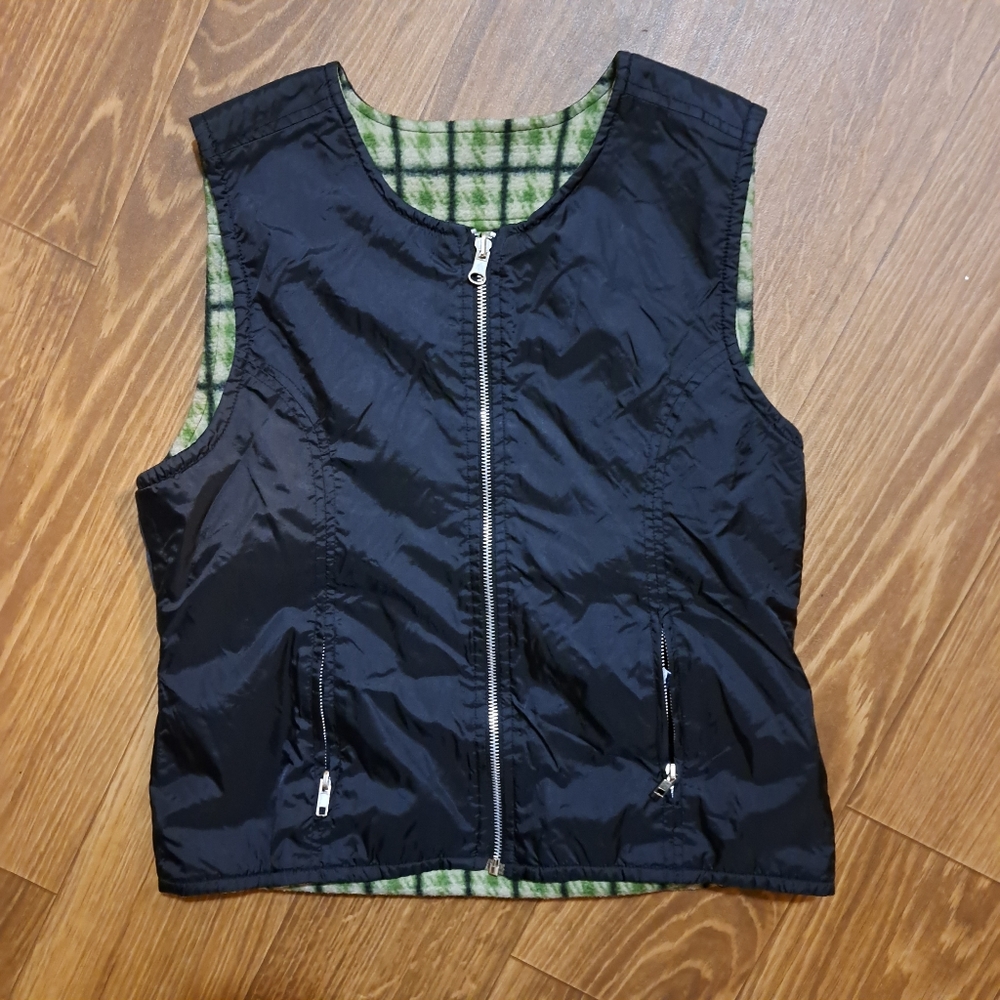 Vtg 90's 955 Originals Black/ Plaid Reversible Zip Up Crop Vest xs/sm